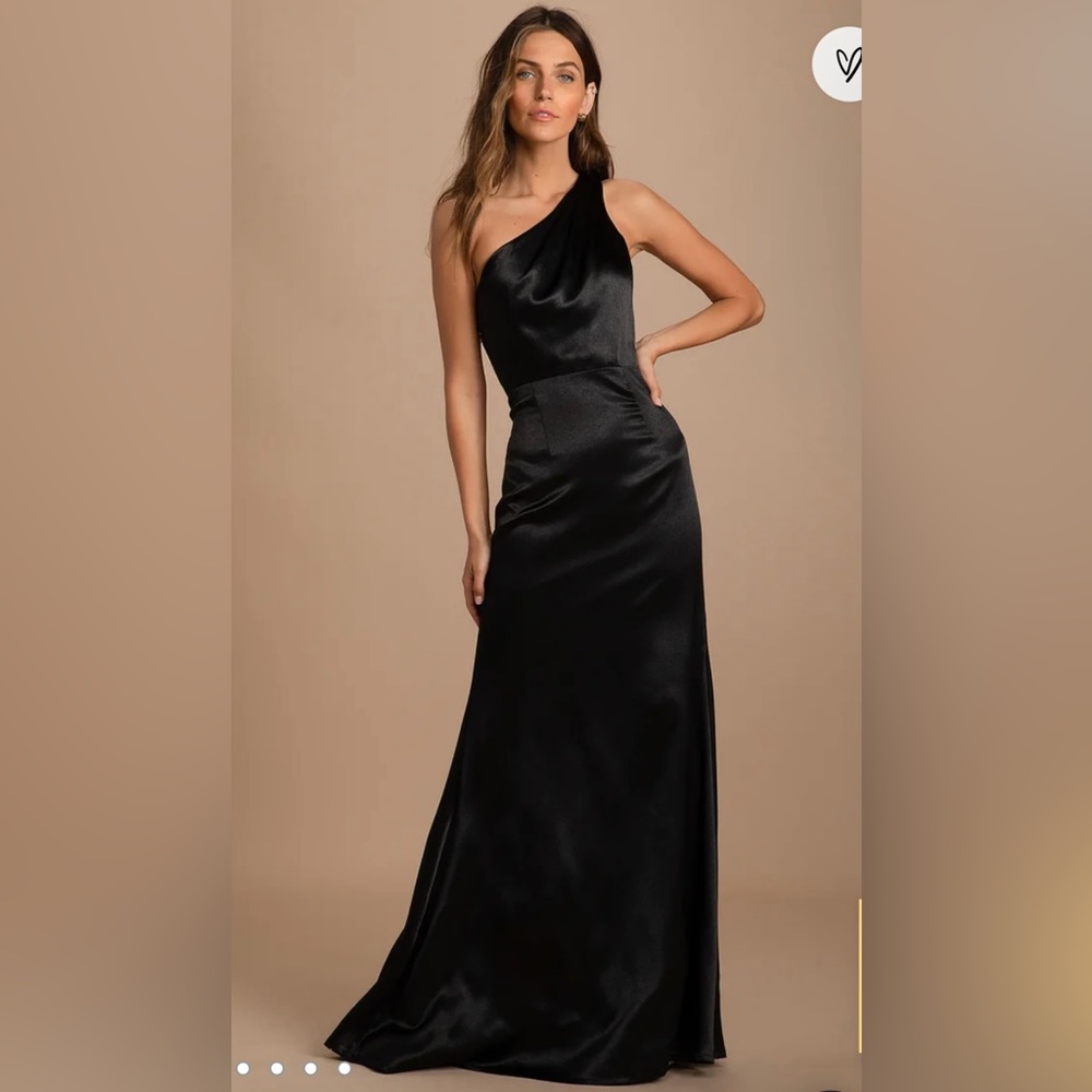 Lulus one shoulder satin maxi dress, black size small